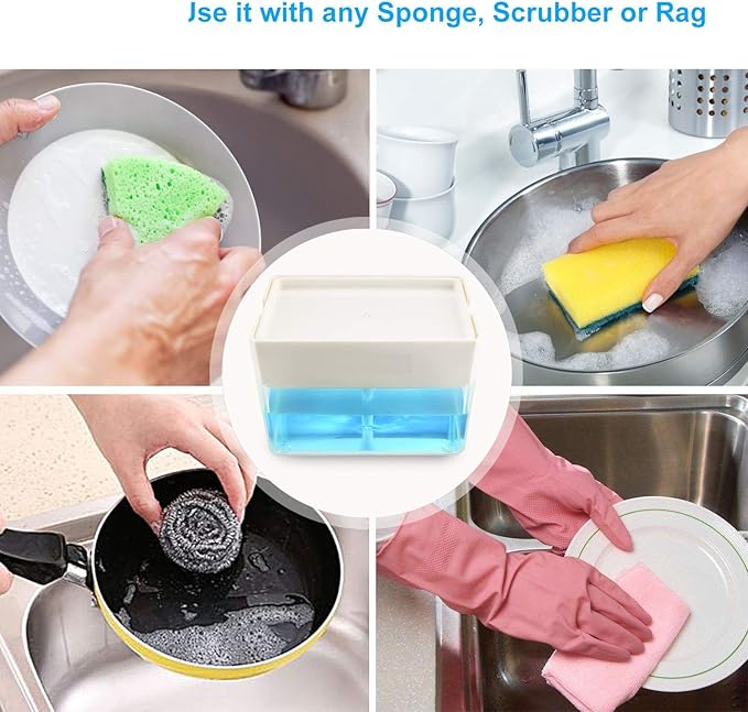 Premium Quality Soap Dispenser with Added Features for Kitchen - Sponge Holder Sink Dish Washing Soap Dispenser White