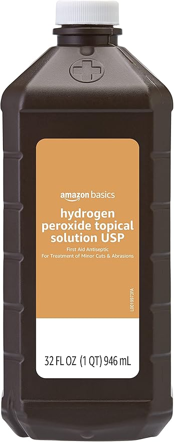 Amazon Basics Hydrogen Peroxide Topical Solution USP, Unflavored, 32 Fl Oz, Pack of 6