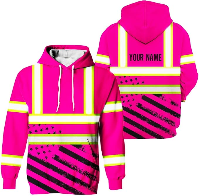 Color US Flag High Visibility Hoodie for Men Women Reflective Tapes Safety Workwear for Worker Runner Patriotic