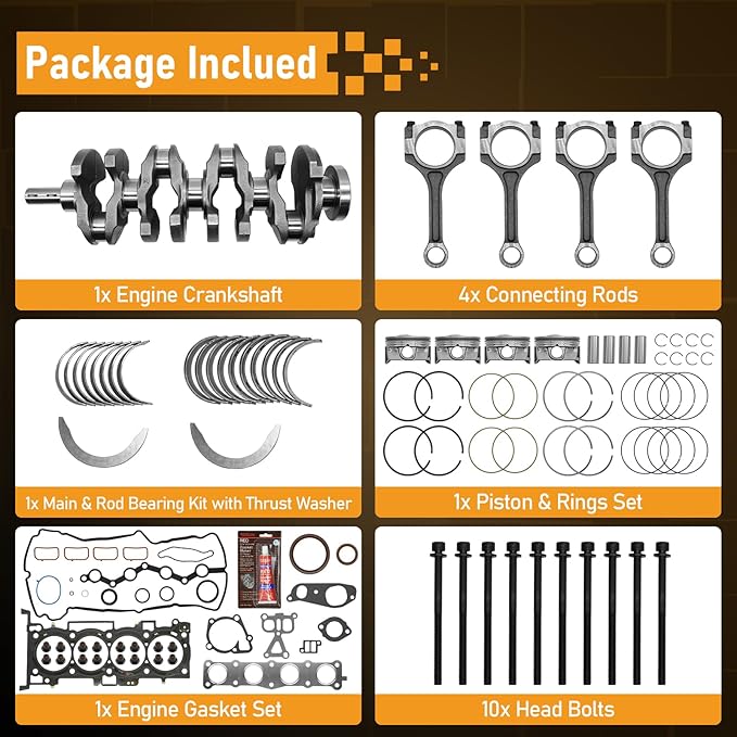 G4KJ 2.4L Engine Rebuild Overhaul Kit with Crankshaft & Connecting Rods for Hyundai Tucson Sonata Santa Fe, for Kia Sorento Optima & Sportage 2011-2020 Replace OE 23510-2G500 23111-2G200