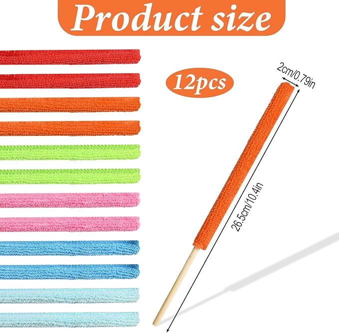 12 Pcs Microfiber Fan Cleaning Brush, Detail Duster Sticks Multicolors Ac Vent Cleaner Mini Duster Crevice Cleaning Tool Mini Detail Dusters for Cleanings Home Car Window The Smallest Spaces