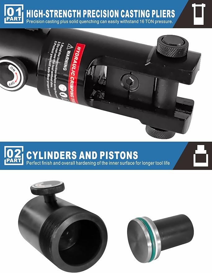 Hydraulic Crimping Tool - 12T Crimping Force, 9 Pairs of Dies (8AWG-4/0AWG) - Battery Cable Crimper with High Crimping Power for Secure Connections, Electrical Projects, and More