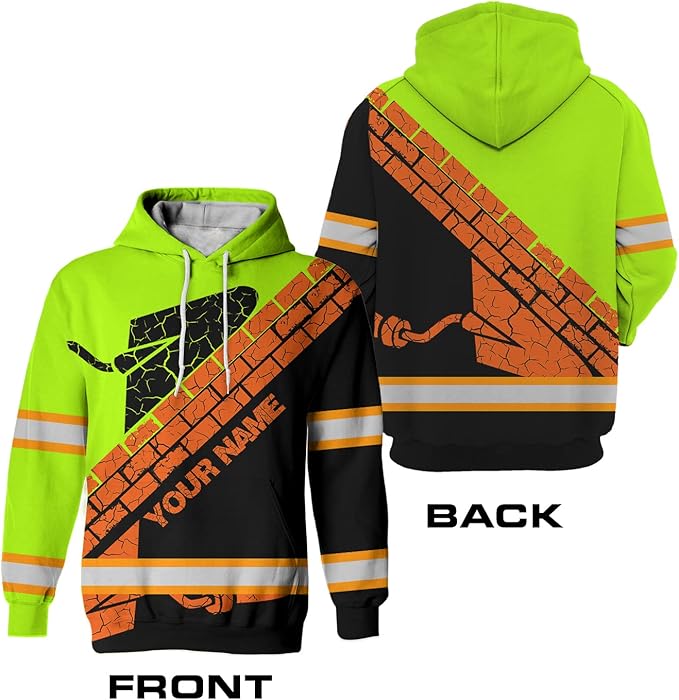 Matedecor High Visibility Hi Vis Hoodie for Men - Jobs Collection Custom Name Class 3 Reflective Safety Workwear