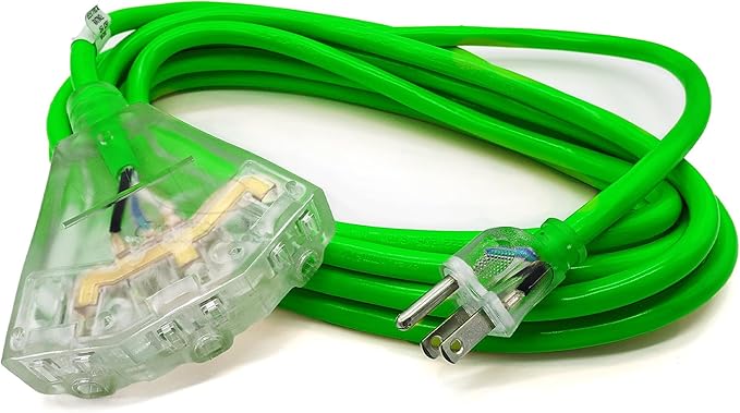 15 ft Outdoor Extension Cord Waterproof - 14 Gauge Heavy Duty Extension Cord Splitter - Lighted Outdoor Extension Cords with Multiple Outlets - Watts Wire - 15' Grounded - extensiones electricas