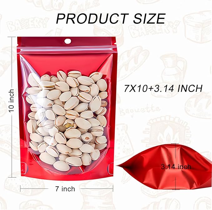 100PCS Mylar Bags for Food Storage，Resealable Bags for Small Business with Clear Windonw,7x10 inch Smell Proof Bags Stand Up Zip Lock Pouches Aluminum Foil Sealable Bags for Packaging Cookie,Snack