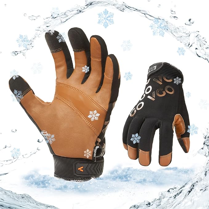 Vgo... 1-Pair -4? or above 3M Thinsulate C100 Winter Warm Waterproof Light Duty Mechanic Glove, High Dexterity, Anti-abrasion, Rigger Glove (Size XL, Brown, GA9603FW)