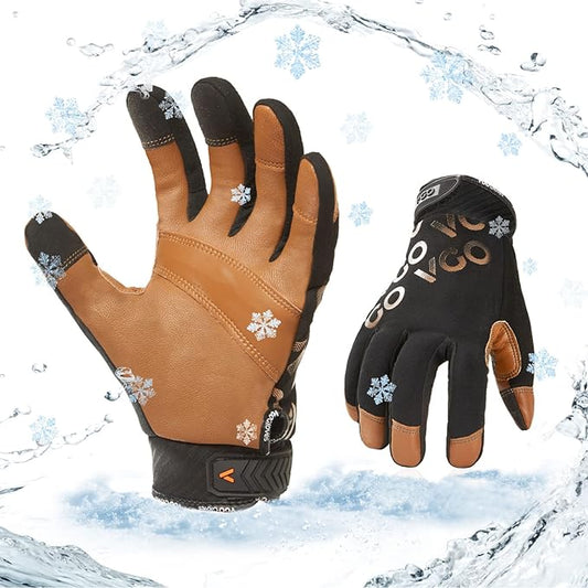 Vgo... 1-Pair -4? or above 3M Thinsulate C100 Winter Warm Waterproof Light Duty Mechanic Glove, High Dexterity, Anti-abrasion, Rigger Glove (Size S, Brown, GA9603FW)