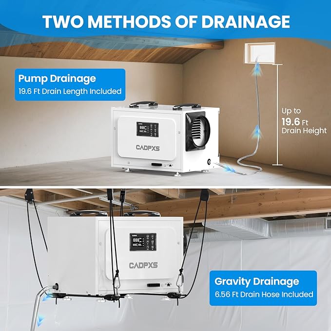 CADPXS Crawl Space Dehumidifier with Pump, 125 Pints Commercial Dehumidifiers with Drain Hose, Dehumidifier for Crawlspace, Basements & Water Damage Use, Auto Defrost, Memory Restart, cETL Listed