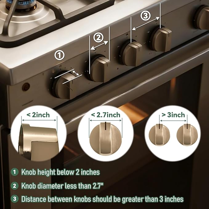 Stove knob Safety Covers for Child Upgraded Unlock Universal Size with Adult Two-Finger, Dual-Key Press Gas Stove Knob Locks Water Resistant Oil Resistant and High Temperature Resistant（6 Pack）