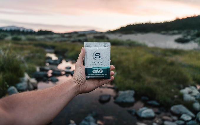 Shower Pouch XL (2' x 1') Bathing Body Wipes for Adults – Aloe-Infused Heatable & Reusable Bath Wipes for Camping, Travel, Outdoor – (10 Pack) Unscented