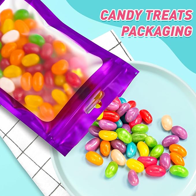 Funfery 300 Pack Smell Proof Resealable Bags for Food Storage,Mylar Clear Bags 4x6 Purple Packaging Bag- Edibles,Odorless Scent Proof Bag for Cookies, Zip Foil Pouch for Small Business