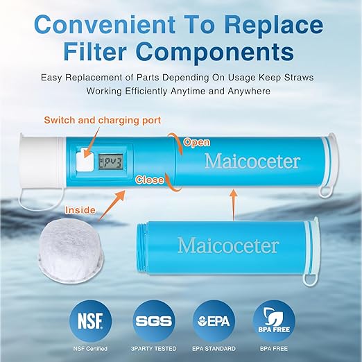 6pcs Replaceable Activated Charcoal for Water Filter Straw, Activated Carbon Filter Reduce Dirt, Microplastics, 30+ Contaminants from Water, Filter Replacement for Hiking, Camping, Travel