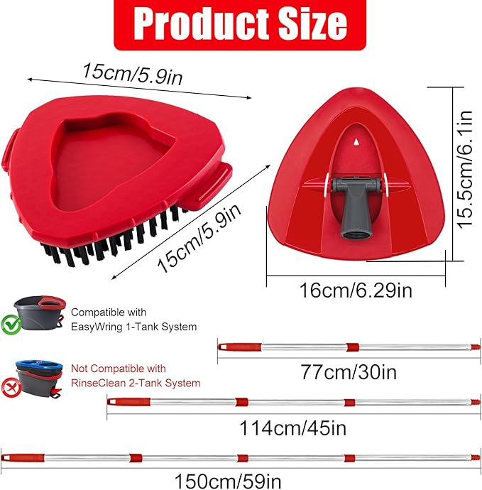 Spin Mop Handle Replacement for OCedar,Mop Handle for OCedar,4-Section 30-58" Mop Handles for O Cedar, 2 Pack Mop Scrubber and Mop Base for Ocedar EasyWring 1 Tank,Use for Hard Floor Cleaning