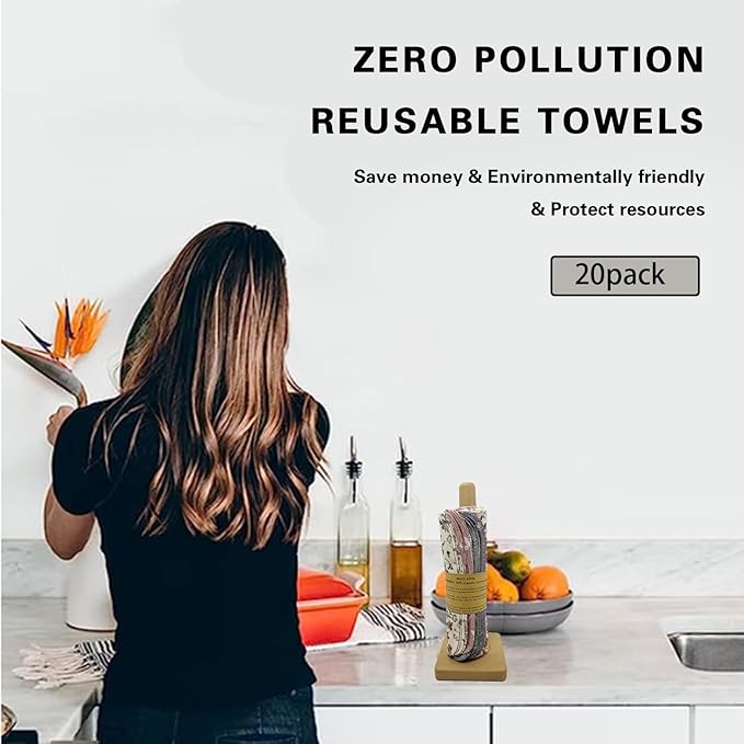 Reusable Paper Towel Rolls 20 Pack,Washable Napkin Cloth Value Set of 4 Colors 20 Pack of Paperless Towel-100% Cotton, Super Soft, Absorbent Made to Last (Blooming)