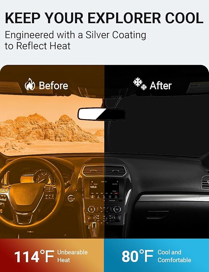 Proadsy Windshield Sun Shade for Ford Explorer SUV 2011-2019 4-Layer Foldable Front Sunshade Protector Sun Visor Blocks UV Rays Keep Car Cooler