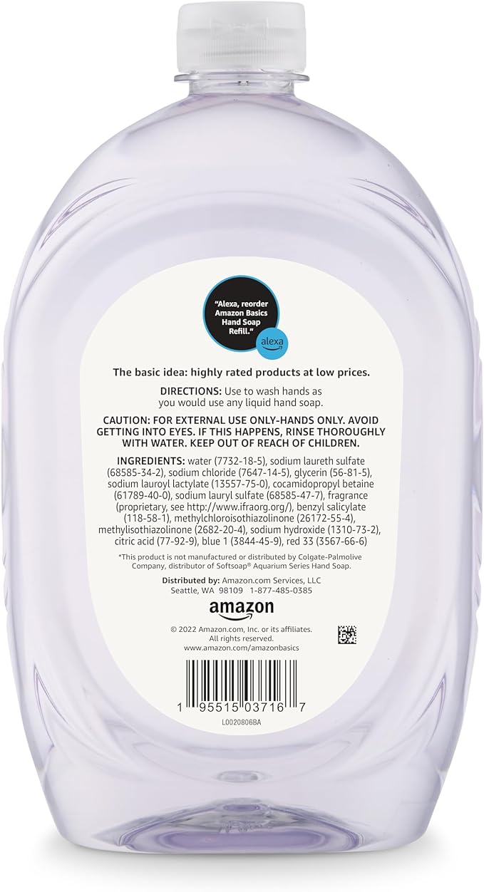 Amazon Basics Gentle & Mild Clear Liquid Hand Soap Refill, Triclosan-Free, 50 Fl Oz (Pack of 4) (Previously Solimo)