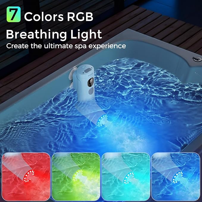 Bath Jets for Tub Bath Jet/Bubble Mode Portable Spa Rechargeable 3-Level Adjustable 7 Colors RGB Breathing Light Digital Display Screen for Home/Bathtub/Jacuzzi Christmas Gifts for Women