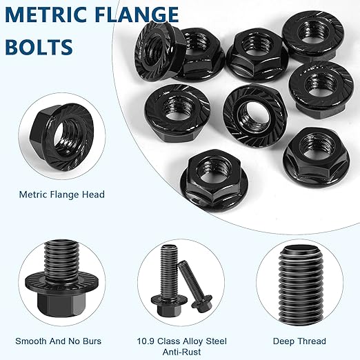280PCS Heavy Duty Hex Flange Bolts and Nuts Kit,M6 M8 M10 Nuts and Bolts Assortment Kit,10.9 Class Alloy Steel Metric Bolt Assortment with Storage Box