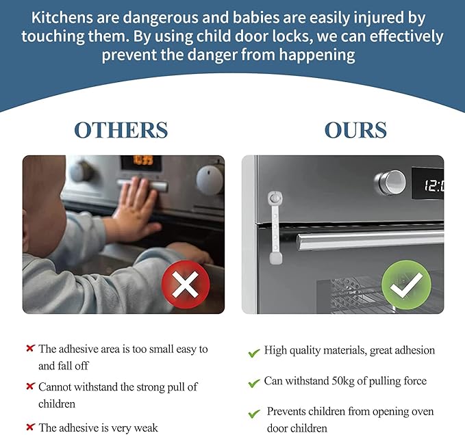 Refrigerator Lock (2 Pack) Child Safety Cabinet Drawer Door Latches Adjustable Strap,3M Adhesive Cabinet Drawer Door Lock No Screws & Magnets Multi-Purpose for Furniture Kitchen Ovens Toilet Seats.