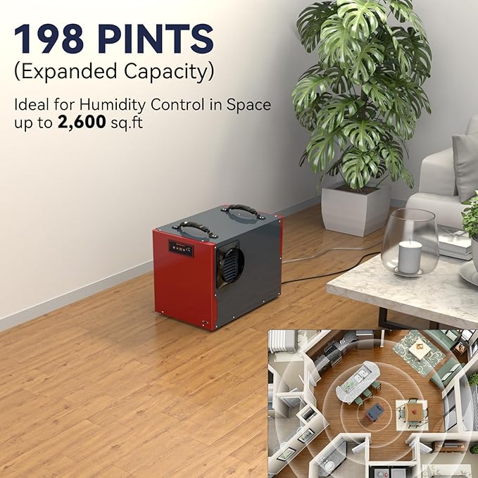 Abestorm 198 Pint Commercial Dehumidifier for Crawlspace, Basement, Large Space up to 2,600 Sq Ft, Industry Water Damage Unit, Auto Defrost, Compact