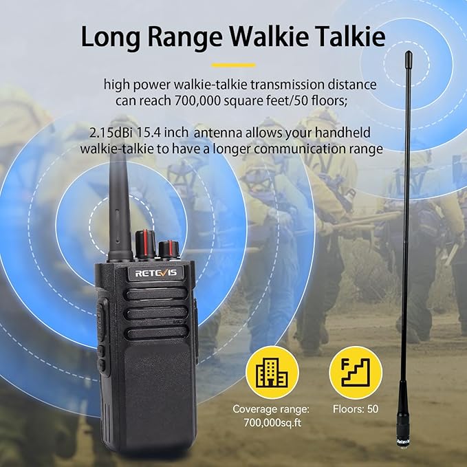 Retevis RT29 Long Range 2 Way Radio with Mic, 15in Antenna,Heavy Duty Professional Walkie Talkies,IP67 Waterproof Two Way Radio,700,000 sq. ft/50 Floor Range,3200mAh,for Construction Logistics(4Pack)