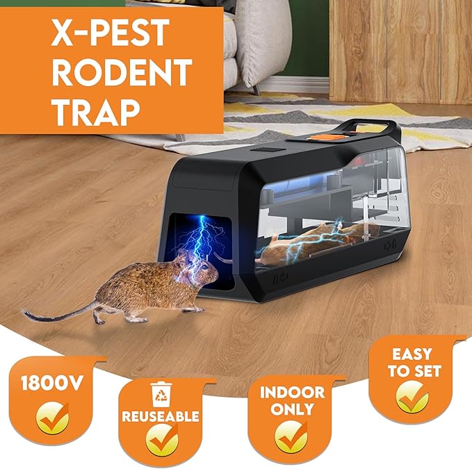 X-PEST Electronic Mouse Trap 2 Pack – Electric Mouse Trap Zapper for Indoor Use, Reusable Rodent Trap, No Touch No See, Effective Mice & Mouse Control