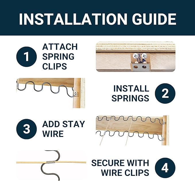 House2Home 31" Couch Spring Repair Kit - Fix Sofa Support, Includes 4 Springs, Clips, Stay Wire, Screws & Instructions