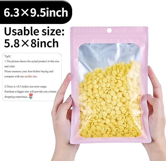 100 Pack Resealable Plastic Bags for Food Storage, Zipper Bags with Clear Front Window, Packaging Pouch for Small Business (Pink, 6.3x9.5 inch)