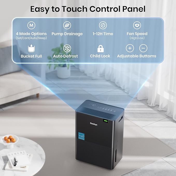 Energy Star 2024 Dehumidifier with [𝗥𝗲𝗽𝗹𝗮𝗰𝗲𝗮𝗯𝗹𝗲 Pump] for Basement – [44dB Quiet, Easy to Clean & Clog-Free], Max 75 Pints/Day, 16.5ft Drain Hose, Auto Shut-Off, Auto-restart, Black