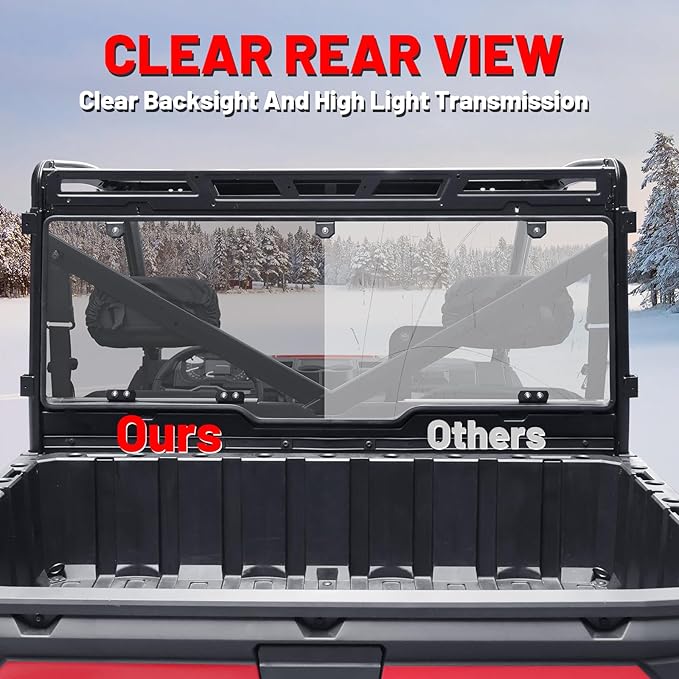 StarknightMT Ranger XP 1000 Rear Windshield, Smoke Tinted Ranger 1000 Back Window Rear Windscreen Compatible with Polaris Ranger XP 1000/Crew 2017-2025, Ranger 1000/Crew 2020-2025
