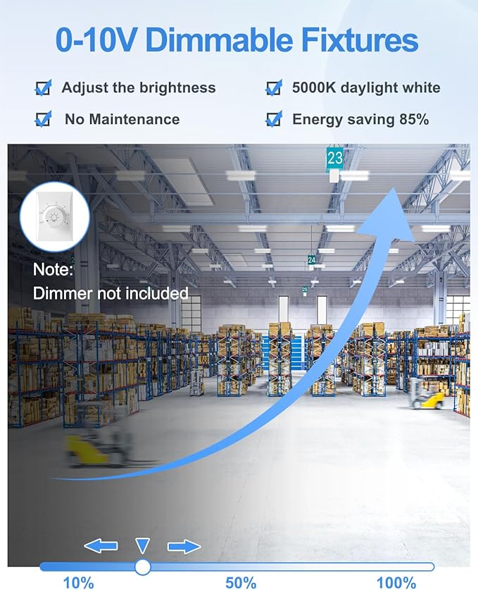 ADUB 480V 400W LED High Bay Shop Light Dimmable 0-10V, 2.2 FT LED Linear High Bay Light 60,000LM Large Area Illumination, 5000K Commercial Bay Lights for Warehouse 150 LM/W, AC 277-480V, ETL Listed