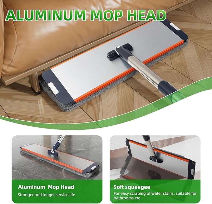 Mop and Bucket with Wringer: Hands-Free for Floors & Walls | Adjustable 360" Stainless Handle & 6 Reusable Microfiber Pads | Housewife/Parent-Friendly Design