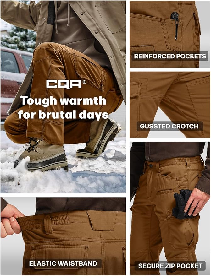 CQR Men's Winter Tactical Cargo Pants, Thermal Fleece Lined Outdoor Snow Ski Hiking Work