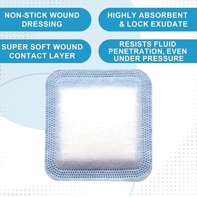 MedVance Super Absorbent Dressing, Non-Adhesive Pads for Wound Care, for Pressure Ulcers & 1st/2nd Degree Burns, Superior Moisture Absorption, Box of 5 dressings (6"x6" Bandage, 5"x5" Absorbent Pad)