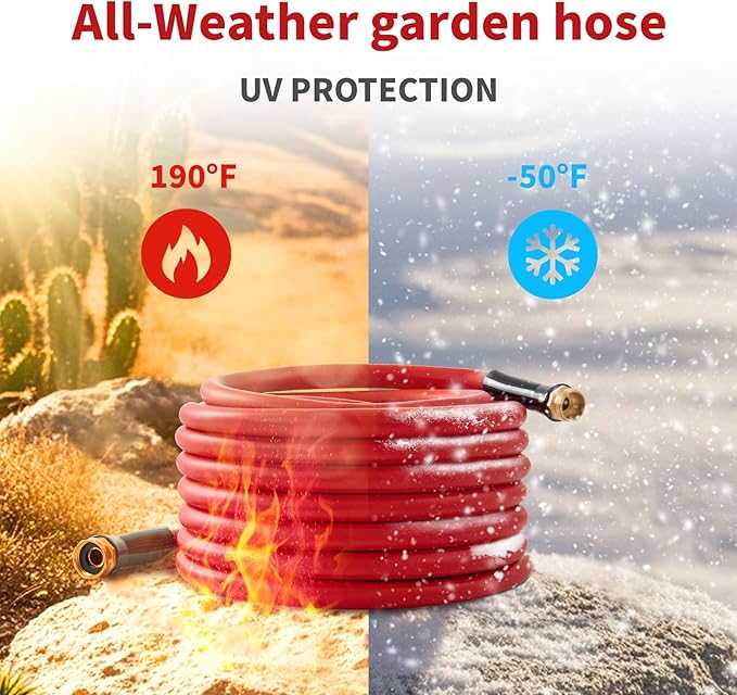 Garden Hose 75 ft x 5/8” Hot Water Hose,-50°F to 190°F, Burst 600Psi Flexible & Lightweight Upgraded Rubber Hoses,3/4” Solid Fittings for All-weather Outdoor Lawn & Garden