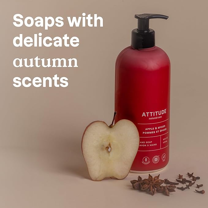 Bundle of ATTITUDE Liquid Hand Soap, EWG Verified, Plant and Mineral-Based, Vegan Personal Care Products, Apple & Spices, 16 Fl Oz + Liquid Hand Soap, Vanilla Caramel, 16 Fl Oz