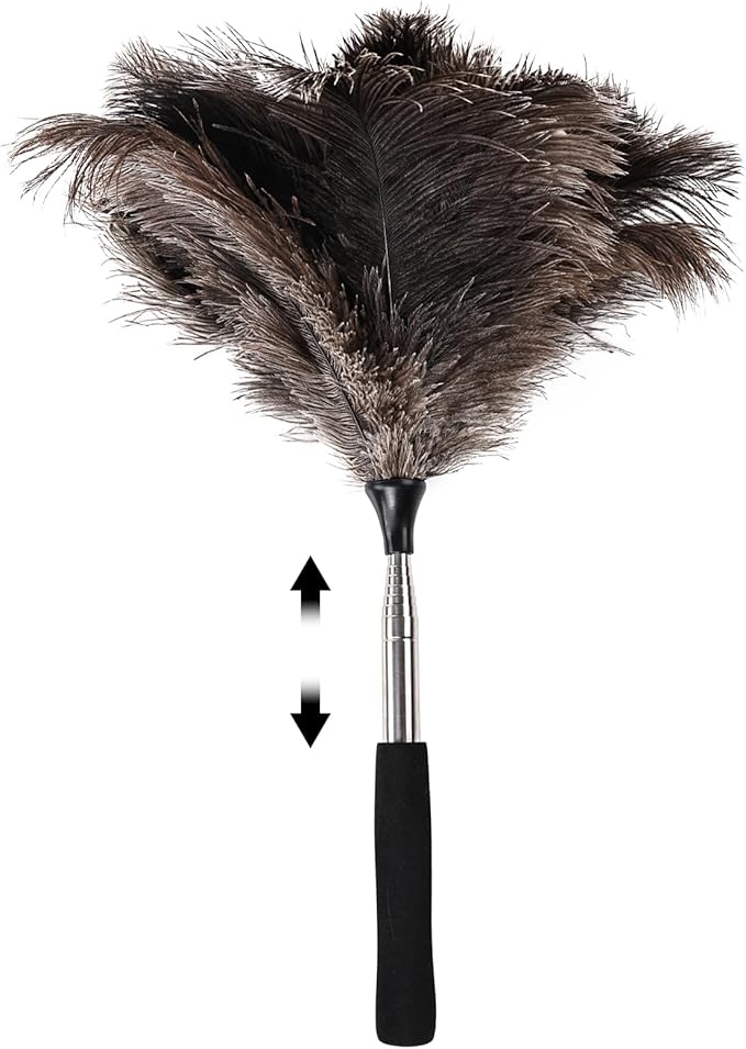 Ostrich Feather Duster 16.5-47Inch Reusable Fluffy Natural Detachable Ostrich Feather Duster Used for Household Cleaning and High-Altitude Cleaning (1PCS)