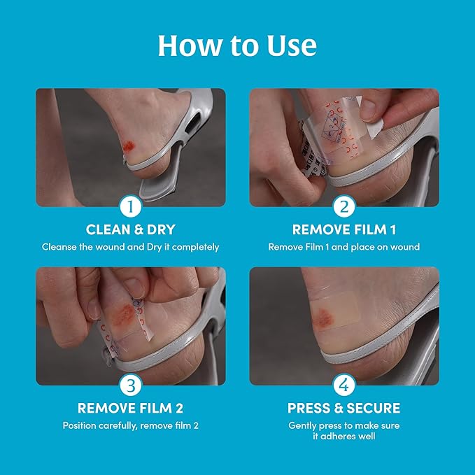 H Band Medium - Bordered Hydrocolloid Dressing, Self Adhesive Wound Dressing, Water Proof, Extra Thin, Band Type for Minor Wounds, 1.2in x 2.4in (9 Bands)