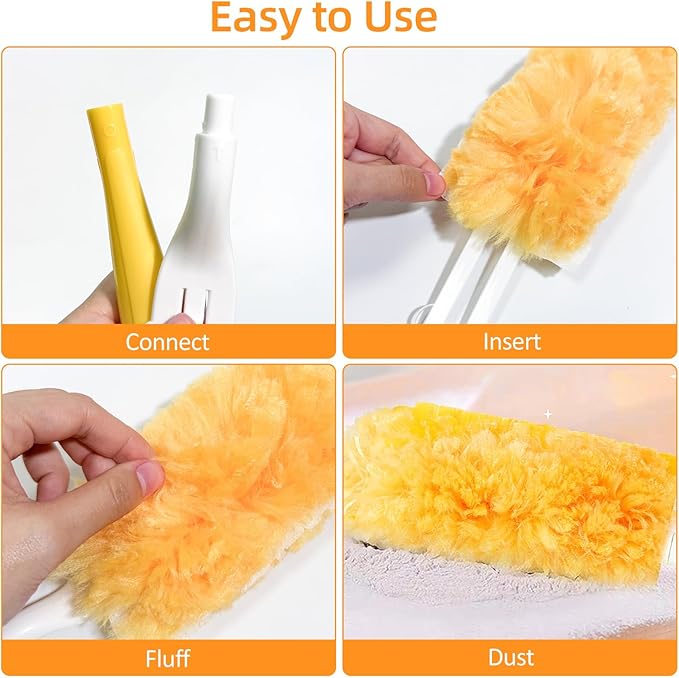 Duster Refills for Swiffer Duster,Heavy Duty Microfiber Dusters Kit with Replacement 360 Feather Dusters(50) + 3FT Extended Handle +1 Short Handle for Cleaning Blinds,Ceiling,Furniture