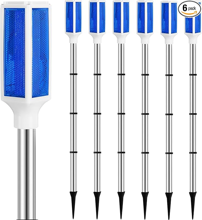 Macarrie 6 Pcs Solar Powered Driveway Markers Reflector Lights Landscape Driveway Reflectors on Poles for Snow Road Outdoor Yard(37 Inch,Blue)