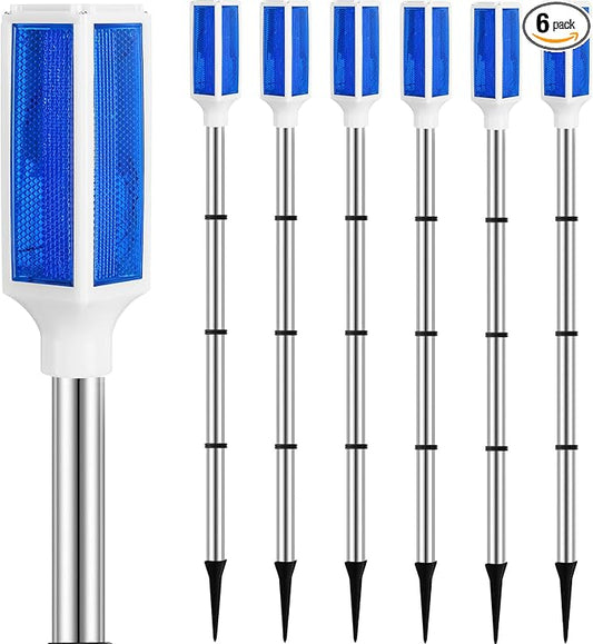 Macarrie 6 Pcs Solar Powered Driveway Markers Reflector Lights Landscape Driveway Reflectors on Poles for Snow Road Outdoor Yard(37 Inch,Blue)
