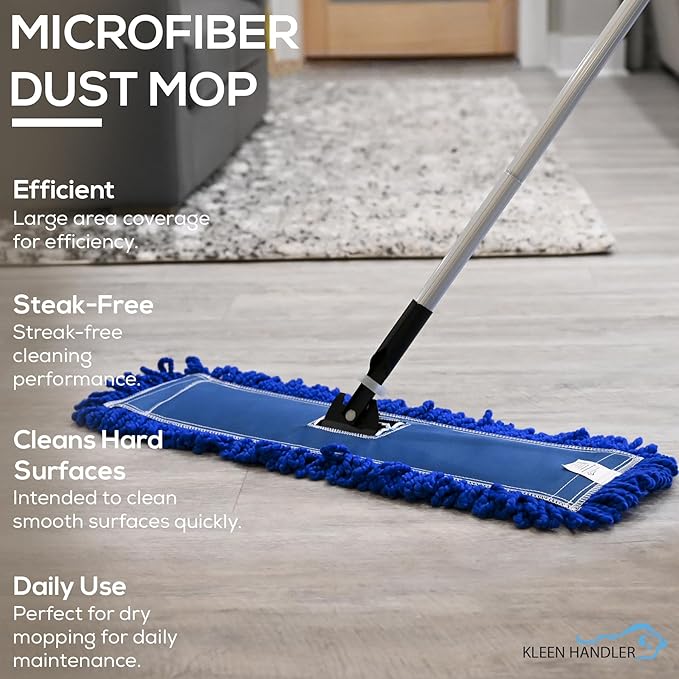 Kleen Handler 24 inch Microfiber Dust Mop | Medium Washable Commercial Mop Head Replacement, Pack of 6