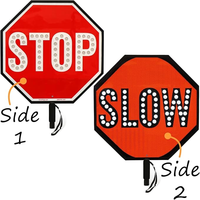 17.7" LED Stop Slow Paddle - Double-Sided Reflective Handheld Traffic Sign with Steady/Flashing Light Modes, Durable Rustproof Aluminum, Essential Safety Tool for Road Work and Events
