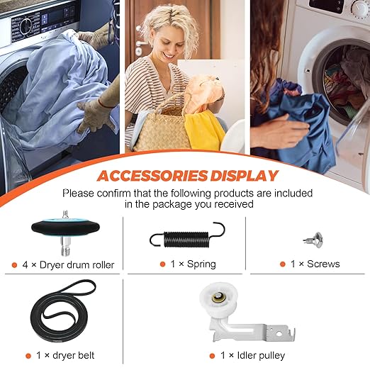2025 Upgraded Dryer Repair Kit by Beaquicy Replacement for Samsung Dryer Includes DC97-16782A Samsung Dryer Roller, 6602-001655/5ph2337 Dryer Belt, DC93-00634A Idler Pulley and DC61-01215B Spring