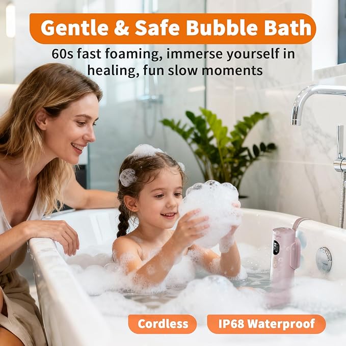 ollyes Cordless Bath Jets for Tub - 2 Modes (Jet/Bubble) with 3 Adjustable Speeds, IP67 Waterproof Portable Bubble Bath Machine, Spa Bath Accessories for Home Daily Relaxation (Pink)