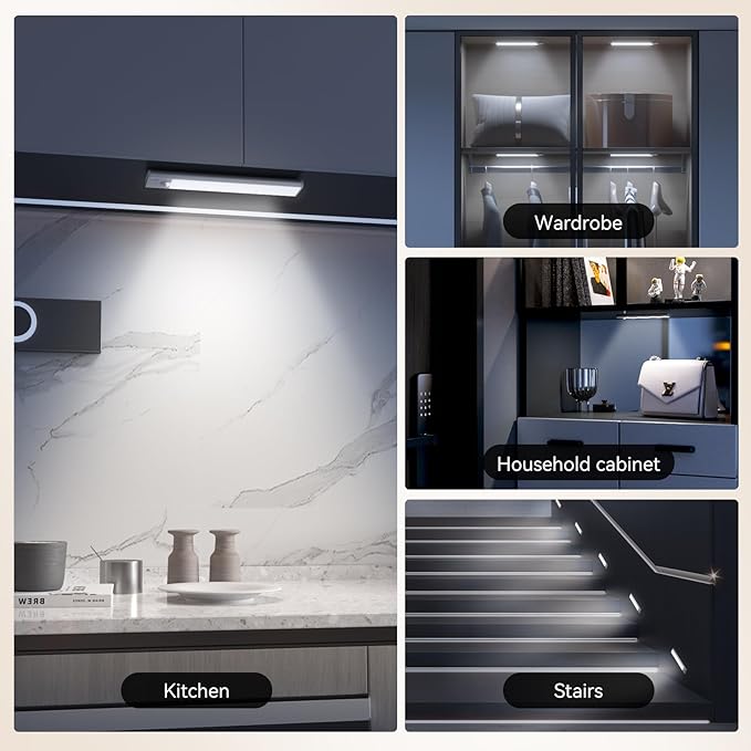 13.7inch Under Cabinet Lighting, LED Magnetic Motion Activated Under Cabinet Lights, Rechargeable Closet Lights 2800mAh Battery Operated, Wireless Dimmable Under Counter Lights for Kitchen 2 Pack
