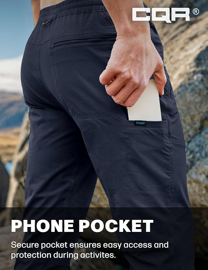 CQR Men's Lightweight Vent Hiking Pants, Water-Resistant & Breathable Sports Outdoor Athletic Pants with Elastic Waist