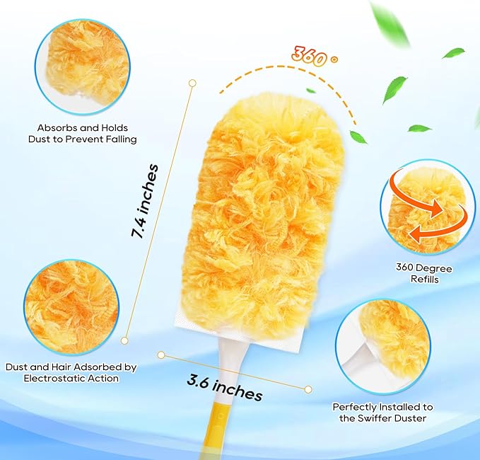 32 Count Duster Refill Compatible with Swiffer Duster Handle, 360° Heavy Duty Dusters Refills with 2 Detachable Handles Compatible with Swiffer Dusters for Cleaning, Blinds & Ceiling Fan