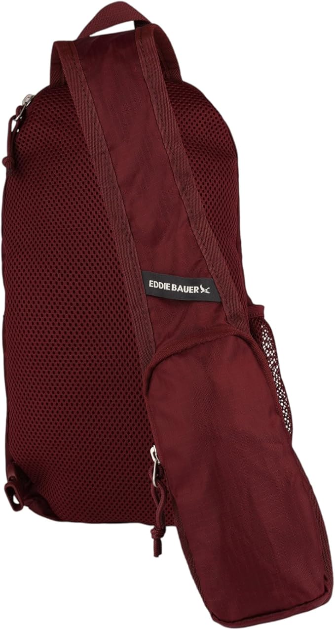 Eddie Bauer Stowaway Packable Sling Bag | Foldable | Travel | Outdoor | Lightweight | Compact | Everyday Carry | Ripstop Nylon | 10L - Black Cherry