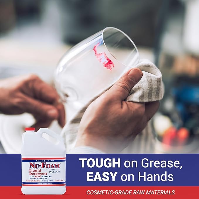 Nu-Foam Low Low Suds Liquid Detergent for Bar Glassware - Original Streak-Free Solution - Hand Washing Bar, Tavern, Brewery Supplies - Concentrated (5 Gallon Pail)